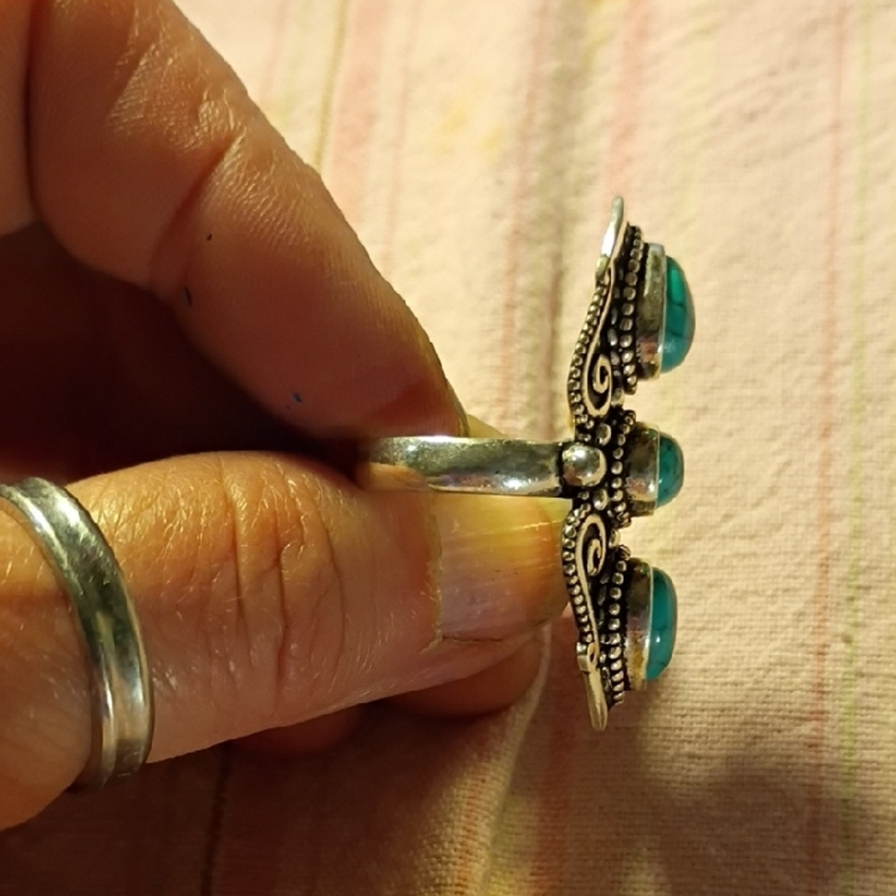 Turquoise Teardrop Three-Stone Statement Ring - W… - image 3